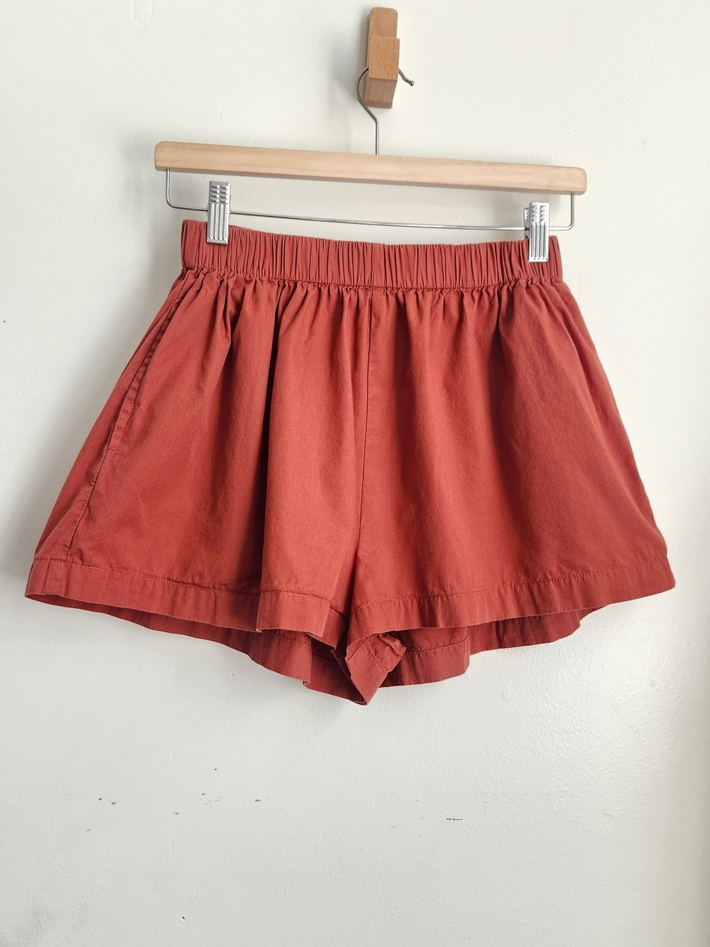 Free People Short Shorts Small Rust Orange Pockets Cotton Boho Beachy Festival